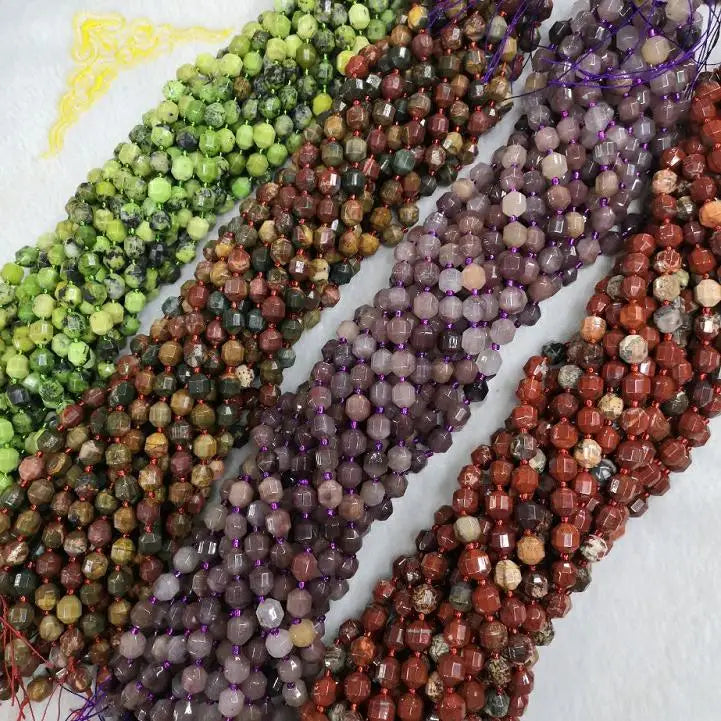 Natural Round Faceted Red Picasso Jasper Satellite Gemstone Beads Chrysoprase Flame Purple Berry Quartzite Satiny Stone Beads