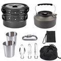 Factory Whole Camping Pot Set with Coffee Kettle and Fly Pan 304 Stainless Steel Water Glass for Survival Cooking