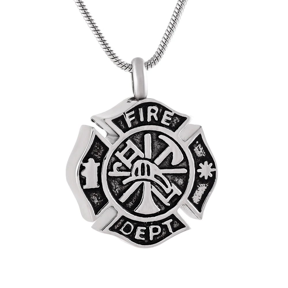 Stainless Steel Fire Dept Cremation Pendant Urn Charms Keepsake Necklace Ashes Holder Memorial Jewelry Fire Casket Us Depart