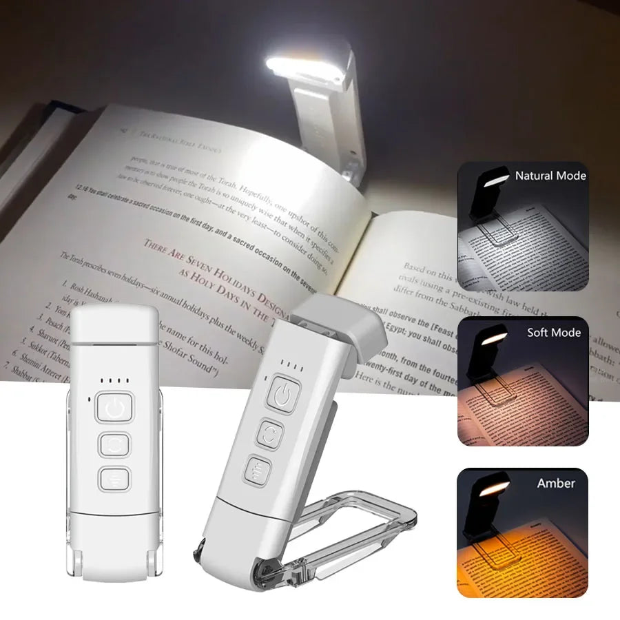 USB Rechargeable Foldable Mini LED Book Lamp Portable Clip-On Night Table Lamp Flexible Bed Reading White Body Kids Living Room