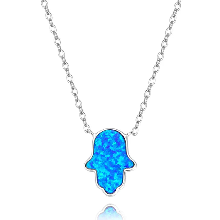 Poliva Wholesale Fatima Necklace 925 Sterling Silver Handmade Fashion Jewelry Blue Hamsa White Gold Plating Diamond Main Stone