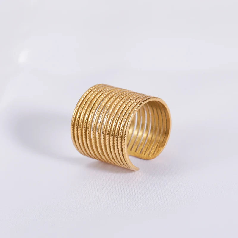 Unique Styling Multilayer Cord Open Ring Titanium Steel 18k Gold Plated Metal Ring Adjustable Fashion Jewelry Ring