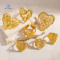 SUMMLY Classic Wholesale Heart Shape Convex Textured Adjustable Opening 18K Gold Plated Stainless Steel Ring Fashion Jewelry