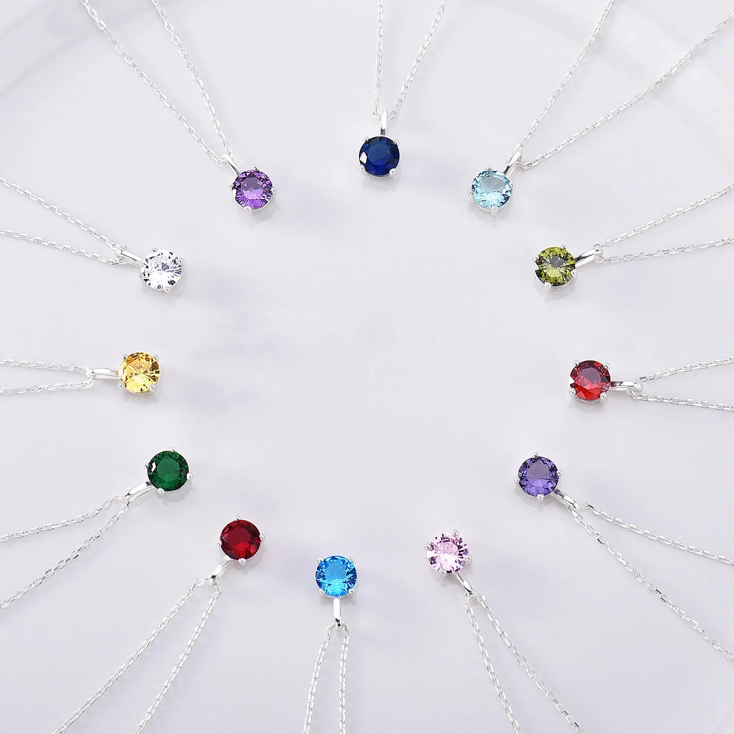 Minimalist Personalized Round Birthstone Necklace 925 Sterling Silver Family 12 Birthstone Gifts