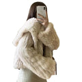 MWfur New Arrival Winter Warm Soft Short100% Real Fur Coat Women Knitted Genuine Rabbit Fur Jacket with Hood for Women