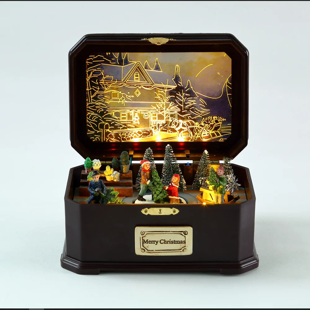 Battery Powered Animated LED Light with Tree Shop Music Boxwith the Skater Movement.