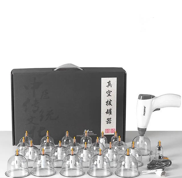 Traditional Chinese 24pcs Cups Anti Cellulite Electric Cupping Set Vacuum Gua Sha Cupping Therapy With Pump Gun Extension Tube