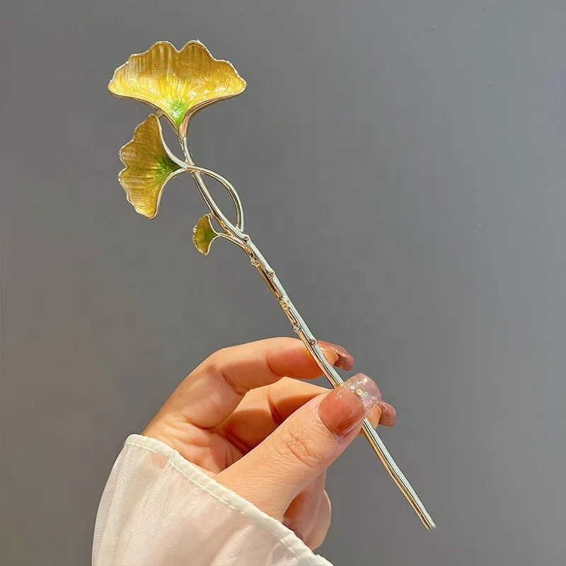 Chinese Style Summer Metal Ginkgo Leaf Hair Chopsticks Accessories Hair Sticks for Women