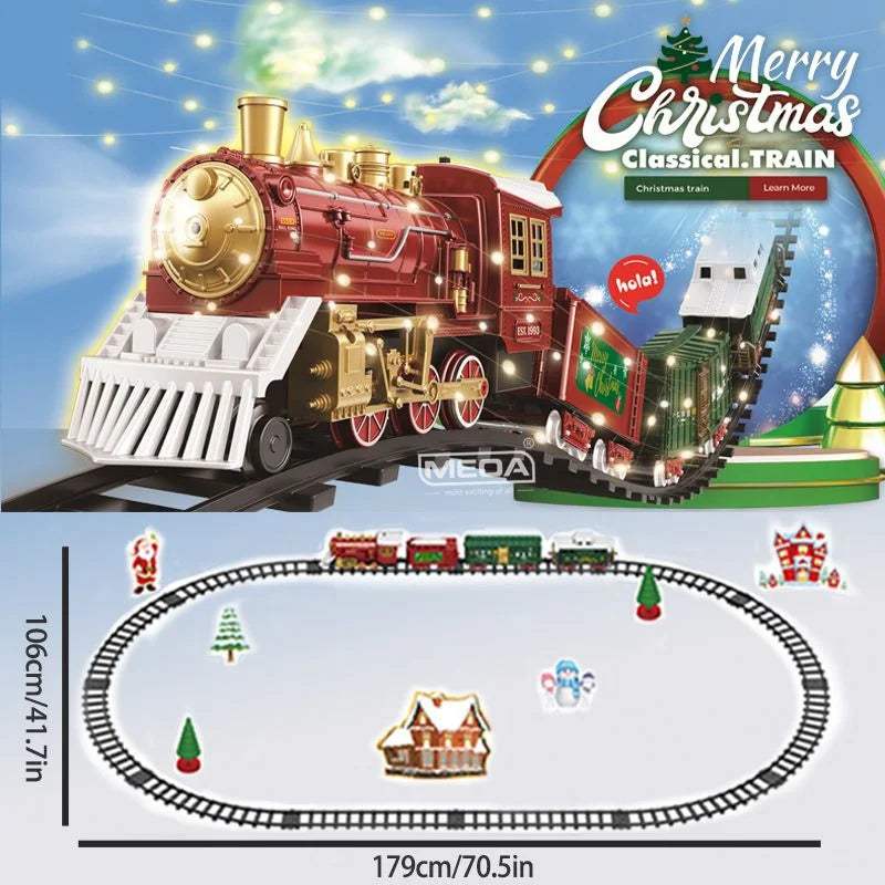 Battery Powered Christmas Electric Trains Toy with Light&Sound Kids Engineering Car Xmas Railway Track Vehicle Birthday Gift