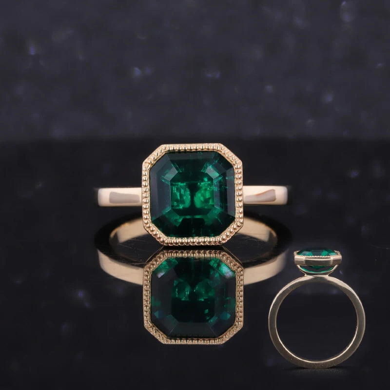 Starsgem Custom Asscher Cut Lab Created Emerald Diamond 10K Solid Yellow Gold Engagement Ring Fine Jewelry for Women