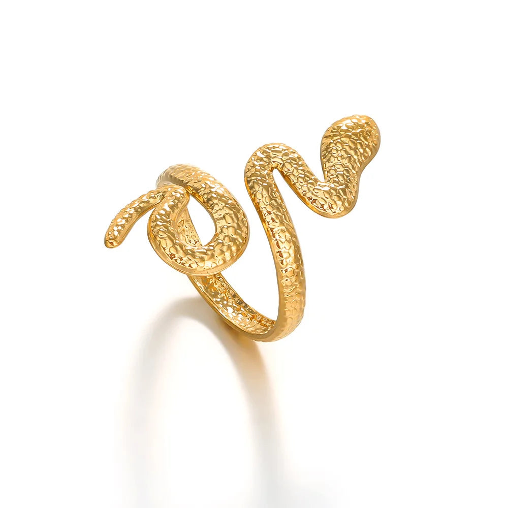 Vintage Fashion Jewelry Waterproof 18k Gold Plated Stainless Steel Snake Shaped Open Ring for Women YF3187