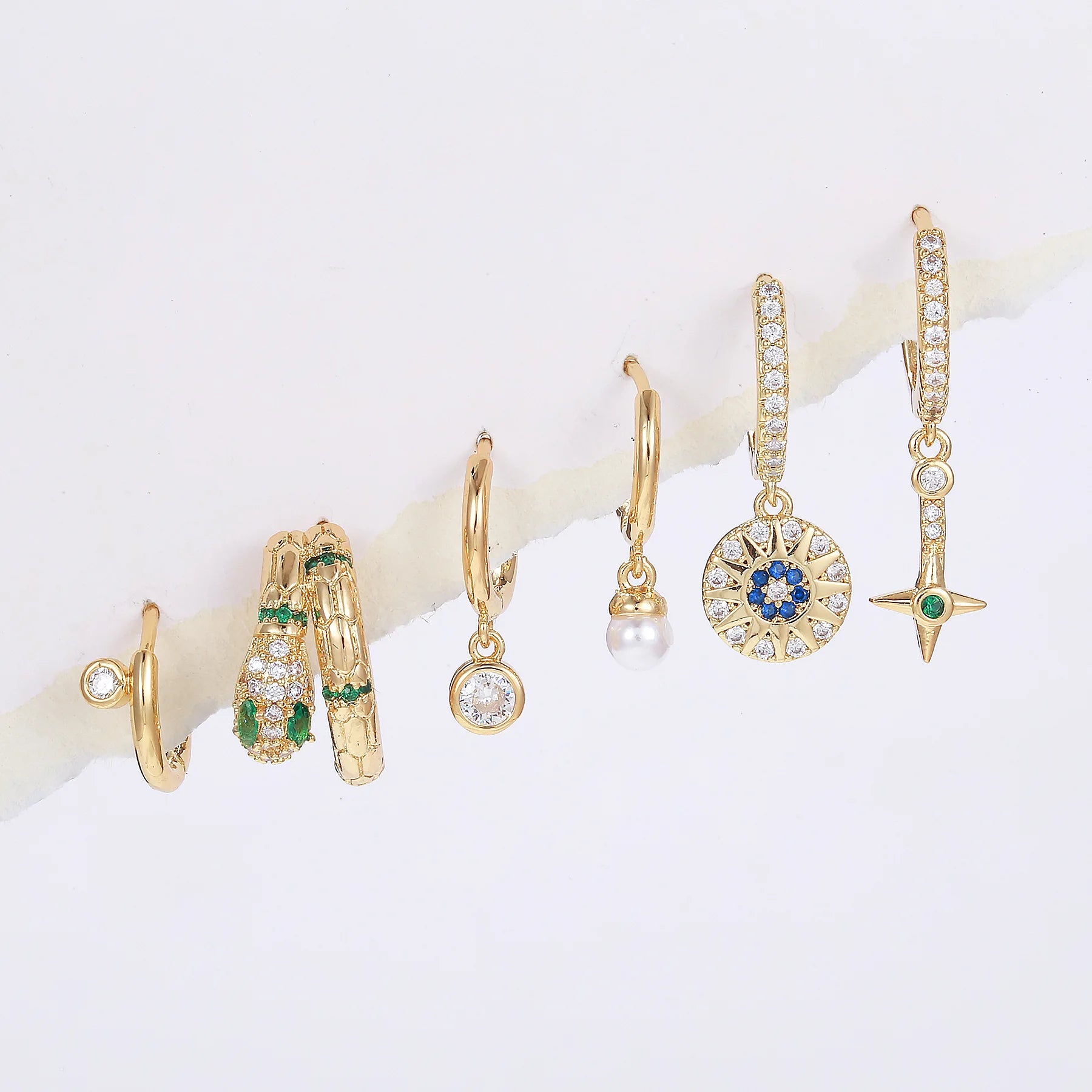 New Fashion Jewelry Color Zircon Earrings Set 18K Gold Plated Brass Earrings Set Light Luxury Six-Piece Earrings Set for Women