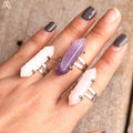 Double Point Ring Silver Jewelry Bullet Shape Natural Stone Crystal Rings Wholesale Gift