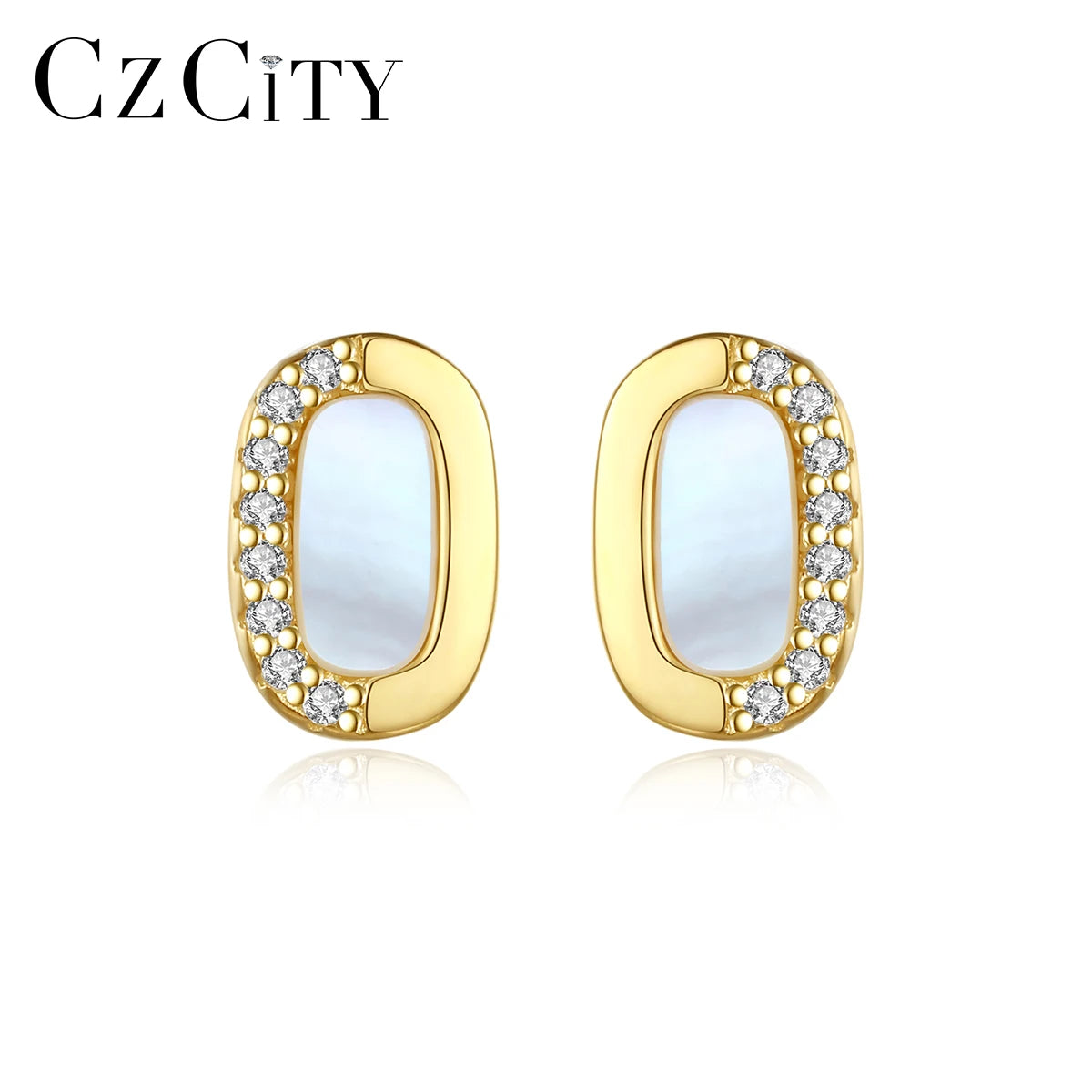 CZCITY 14K Real Gold Plated Earing Woman Trendy Sterling Silver 925 Shell Geometric Earring Jewelry