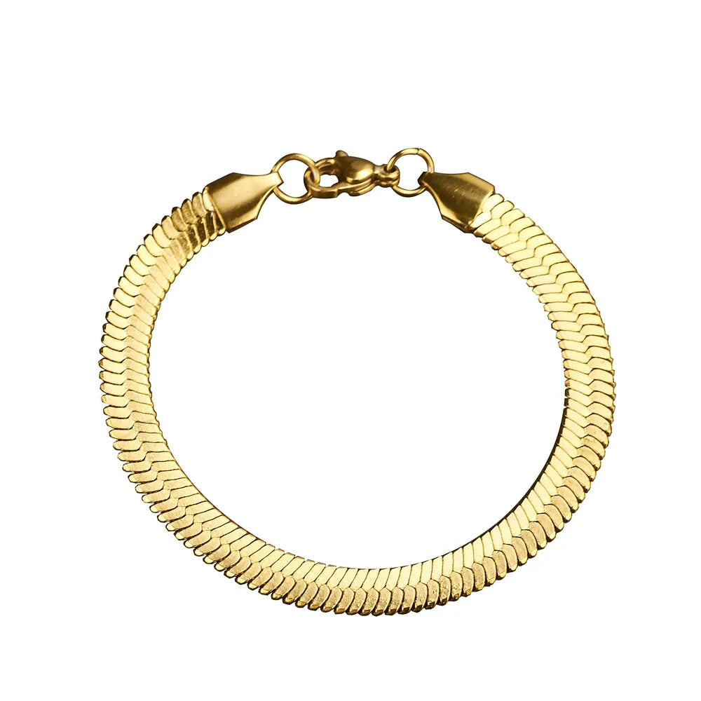 4mm Flat Snake Chain Bracelet 18k Gold Plating Women Men Daily Gift Titanium Steel Jewelry Wholesale Snake Chain Bracelet Bangle