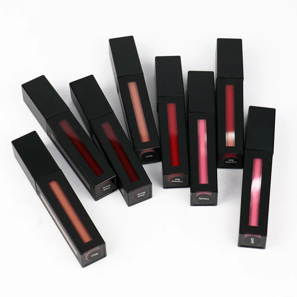 Long Lasting Moisturizing Non-Stick Waterproof Sunscreen Liquid Lipstick Organic Matte Black Private Label Lip Gloss