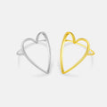 FUAMAY 925 Sterling Silver Single Loves Heart Finger Ring 18K Gold Plated Hollow BIg Heart Hollow Ring