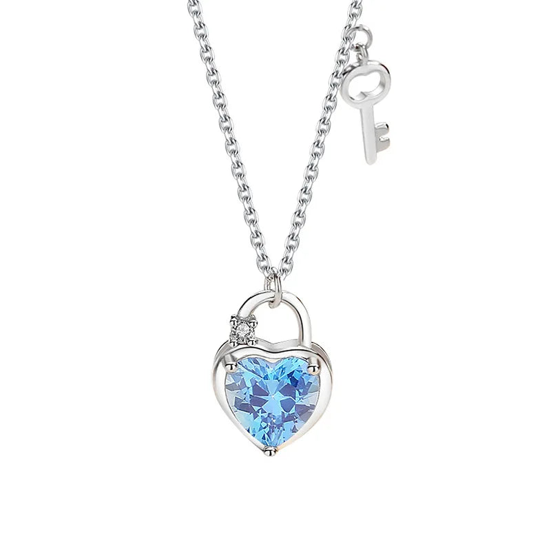 Merryshine Women's S925 Sterling Silver Zirconium Clavicle Chain Valentine's Day Gift Love Heart Padlock Pendant Necklace