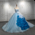 Jancember 1107 Blue Glitter Sleeveless Ruffle Ball Gown Evening Dresses for Women