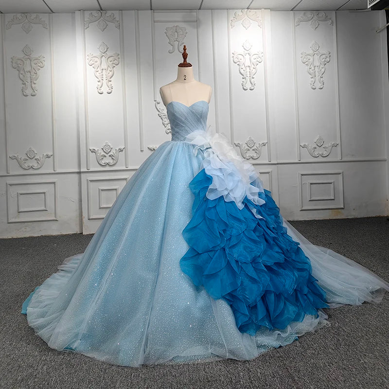 Jancember 1107 Blue Glitter Sleeveless Ruffle Ball Gown Evening Dresses for Women