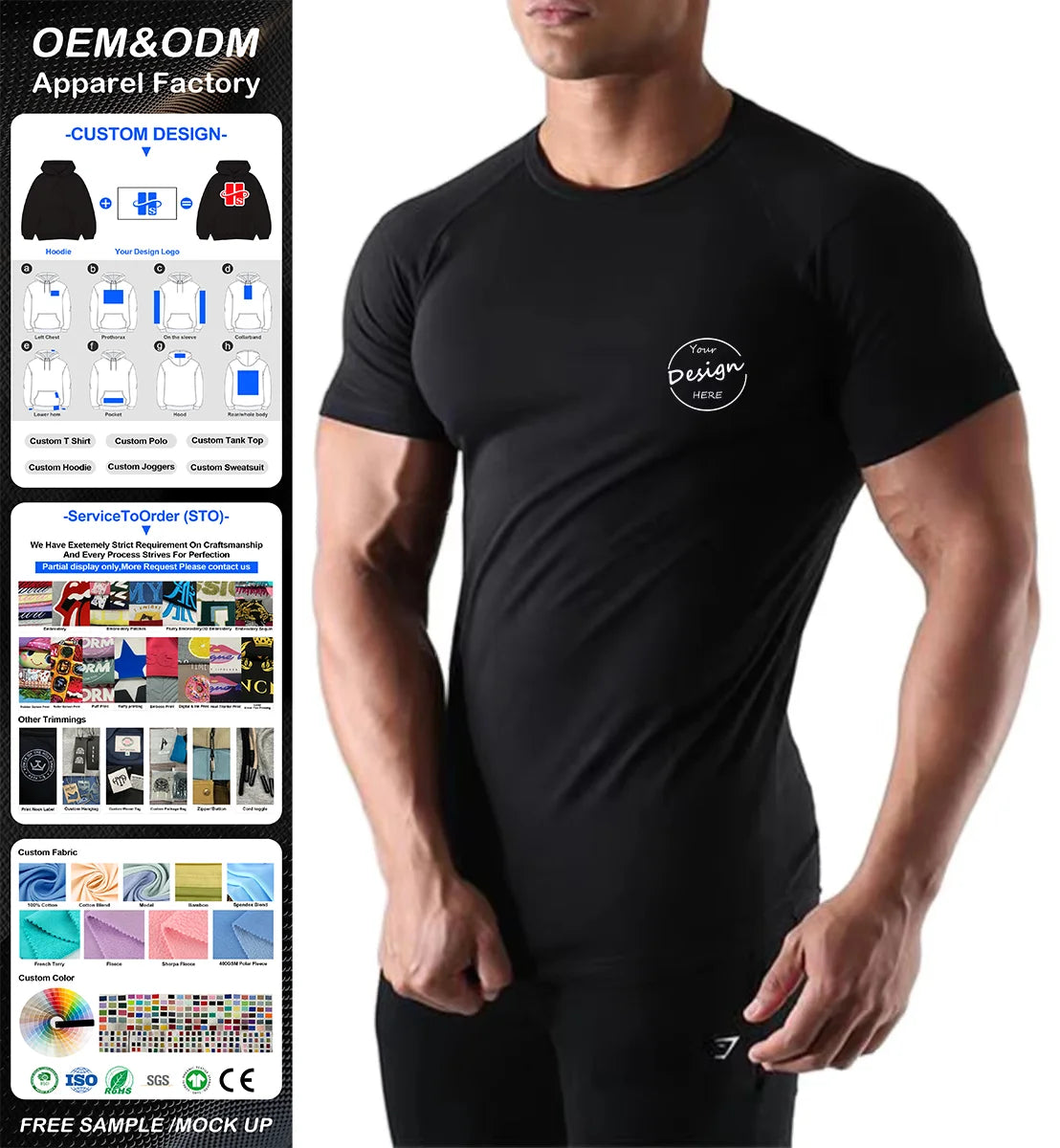 Bulk High Elastic Men Fitness Short Sleeve Sports T Shirt Breathable Gym Clothes Training Tight Fit Plain T Shirts for Men