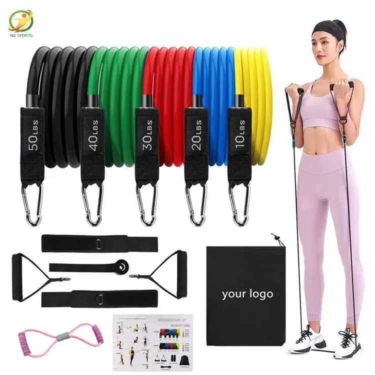 NQ SPORTS Fitness Bands TPE 100/150lb 11 Piece Strength Resistance Bands for Muscle Strength Training