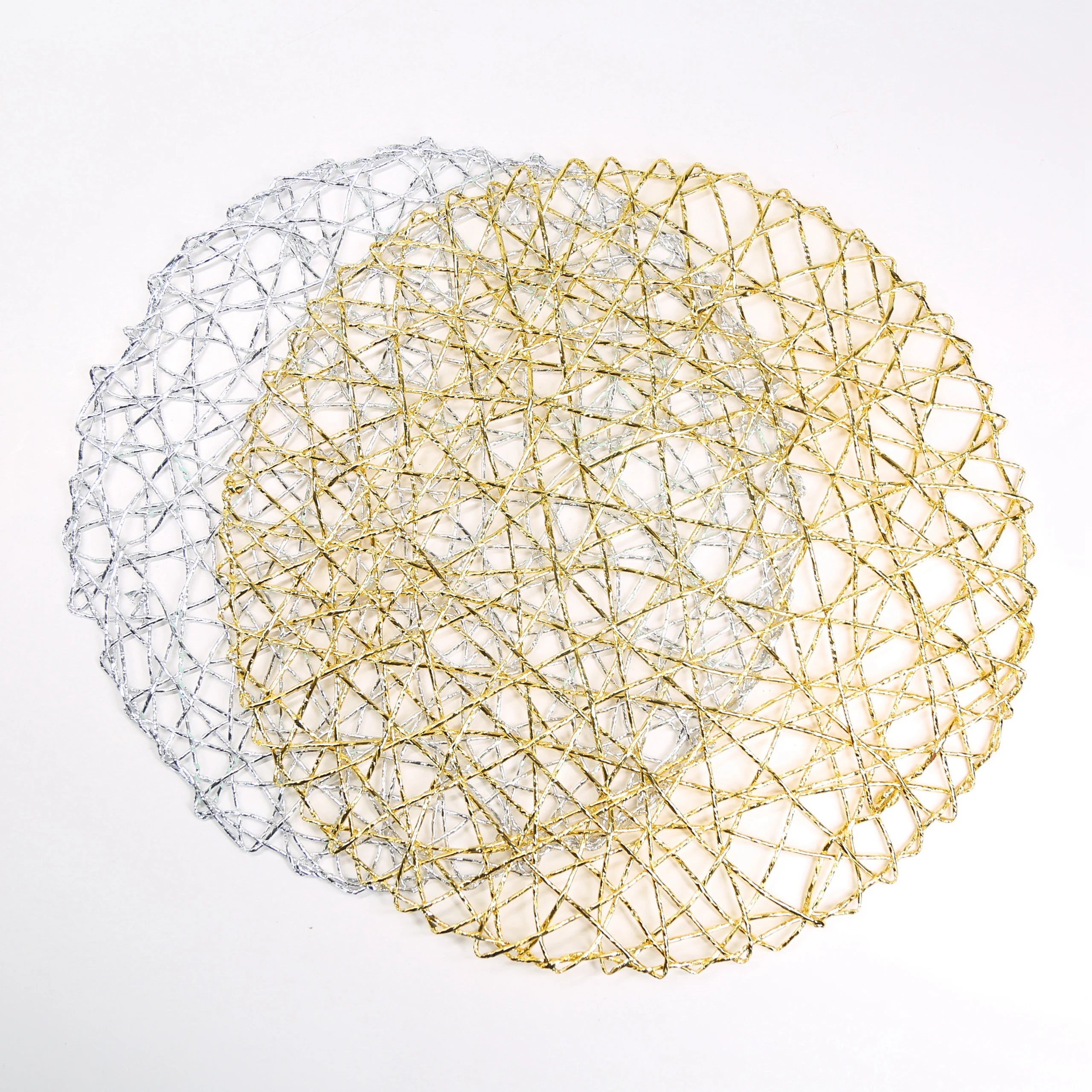 Tabletex 38cm Hollow Paper Mat Woven Round Glitter Placemat Table Mat Paper Yellow Placemats