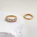 MICCI Wholesale Custom PVD Plated 18K Gold Stainless Steel Jewelry 3A CZ Zircon Iced Out Ring for Women