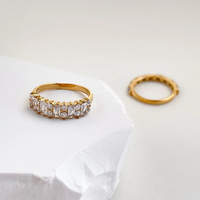 MICCI Wholesale Custom PVD Plated 18K Gold Stainless Steel Jewelry 3A CZ Zircon Iced Out Ring for Women