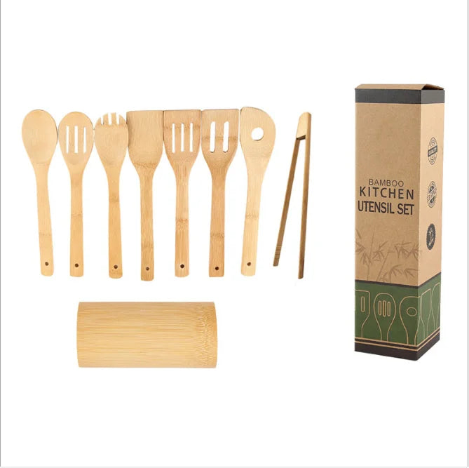 Best Selling LEXDO KUS-800 Eco-friendly Bamboo Kitchenware Cooking Shovel Spatula 7-Piece Utensil Set