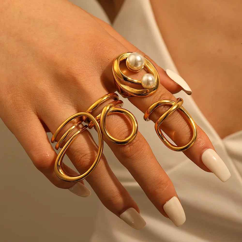 New Geometric Stainless Steel Ring for Women Wrapped 18k Gold Plated Rings Jewelry Wholesale