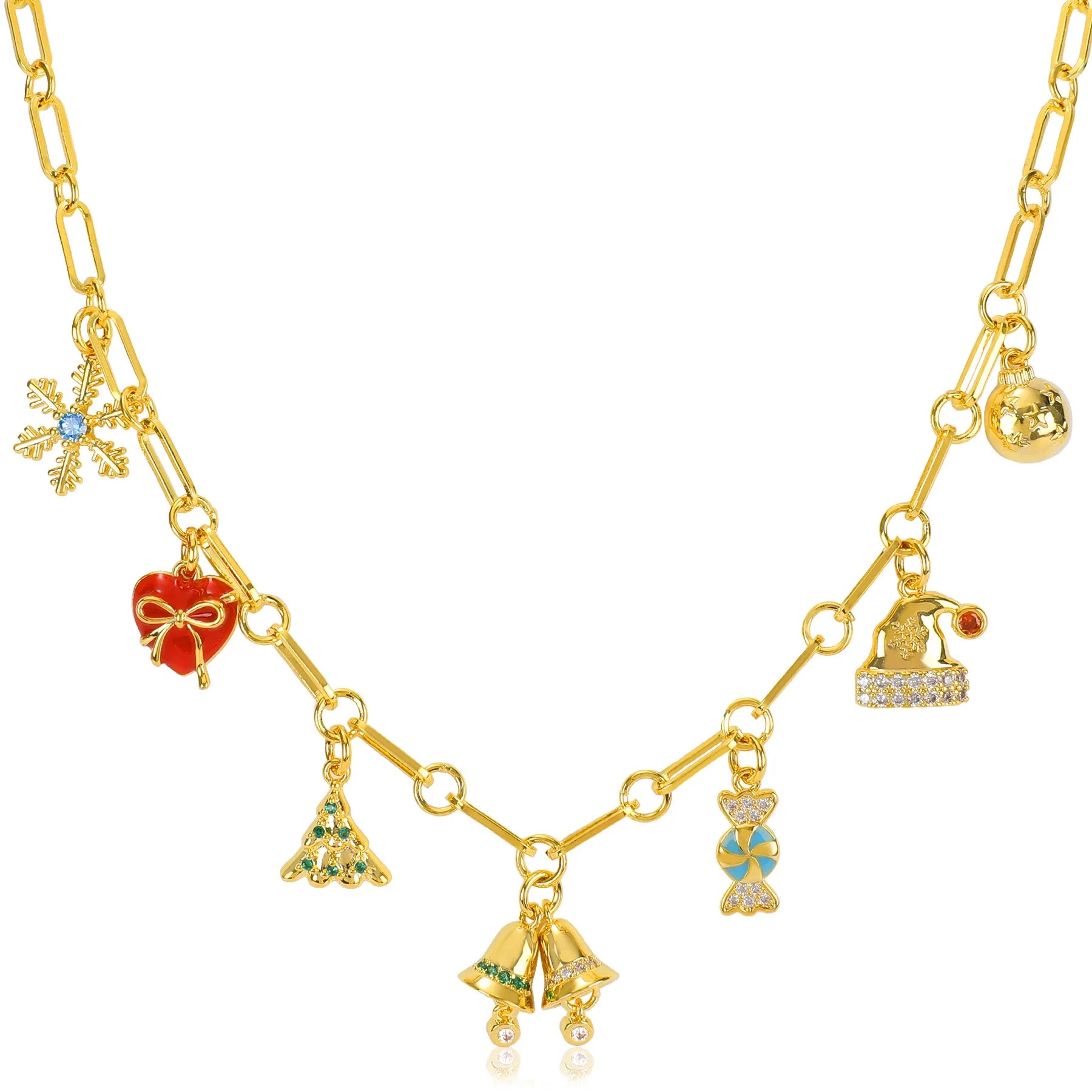 New Creative Snowflake Christmas Tree Bell Charms Necklace Gold Plated Brass Necklace Jewelry Christmas Present