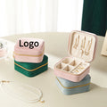 Personalized Logo Zippered Square Jewelry Storage Organizer Pink Green Grey Velvet Travel Box