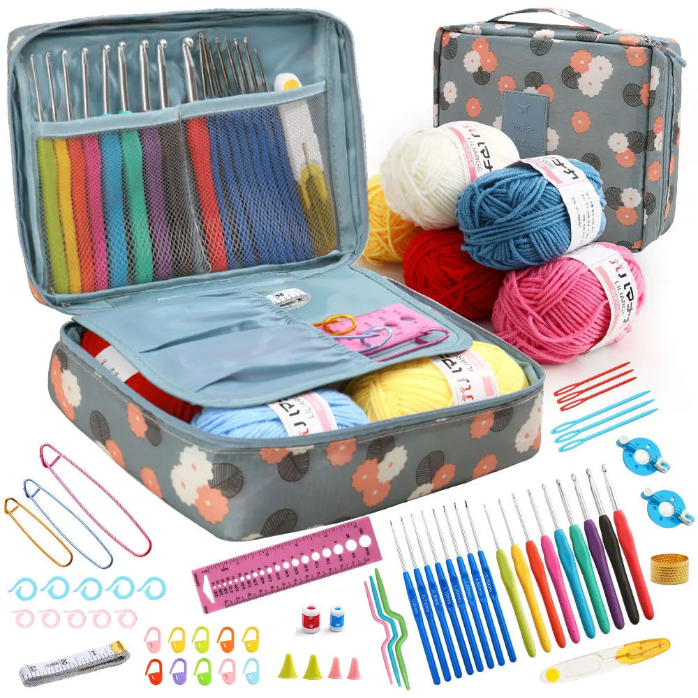 GeCrochet Kit for BeginnersCrochet Starter KitCrochet Needles Set with 5 Yarn Balls Plastic Sewing Needles Stitch Marker StoraBa
