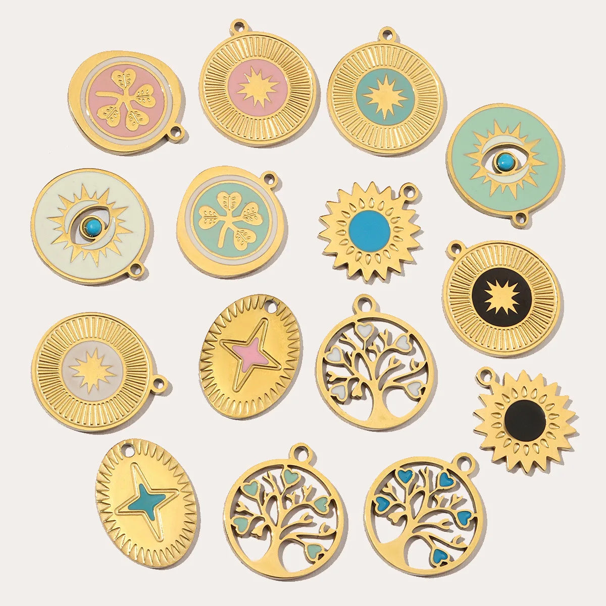 Beimai OEM Accessories Four Leaf Clover Sun Star Color Oil Drop Waterproof Stainless Steel DIY Necklace Pendant Accessories