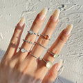2025 New Personality Simple Geometric Knuckle Ring Set Jewelry Creative Colorful Zircon Pearl Mid Rings Set for Women