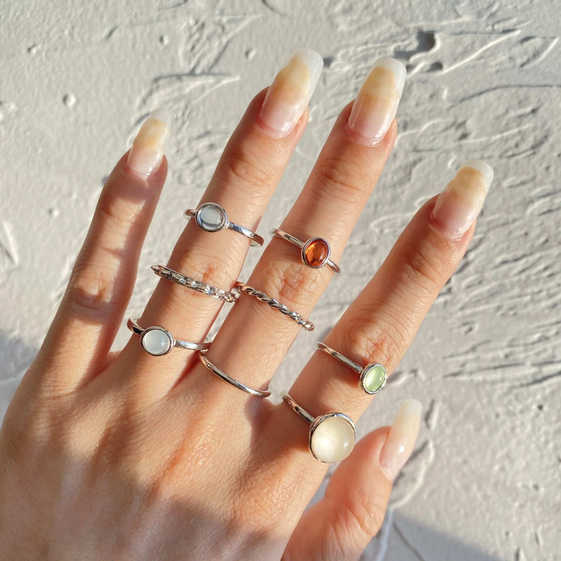 2025 New Personality Simple Geometric Knuckle Ring Set Jewelry Creative Colorful Zircon Pearl Mid Rings Set for Women