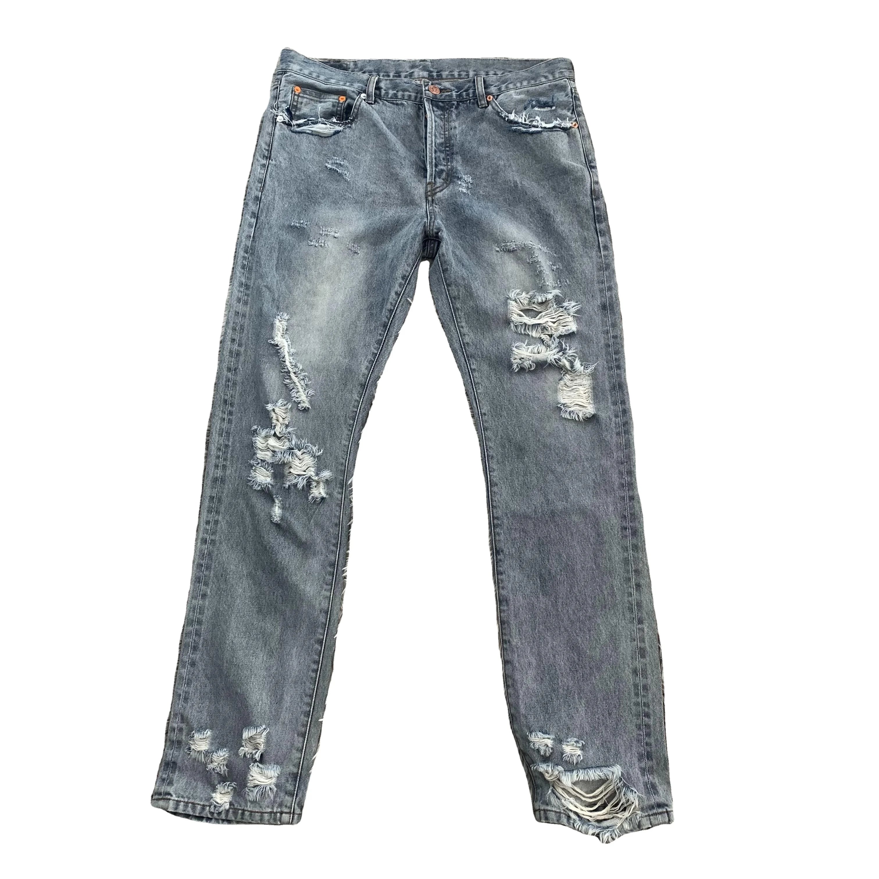 DENIMGUYS Custom Vintage Men Ripped Jeans Denim Pants Scratch Straight Trousers Men's Distressing Skateboard Jeans