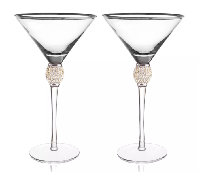 Diamond Martini Cocktail Glass With Rhinestone Design and Gold Rim