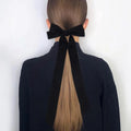 Satin Black White Hairpin Big Bow Hair Clips Barrettes With Long Brocade Tassel