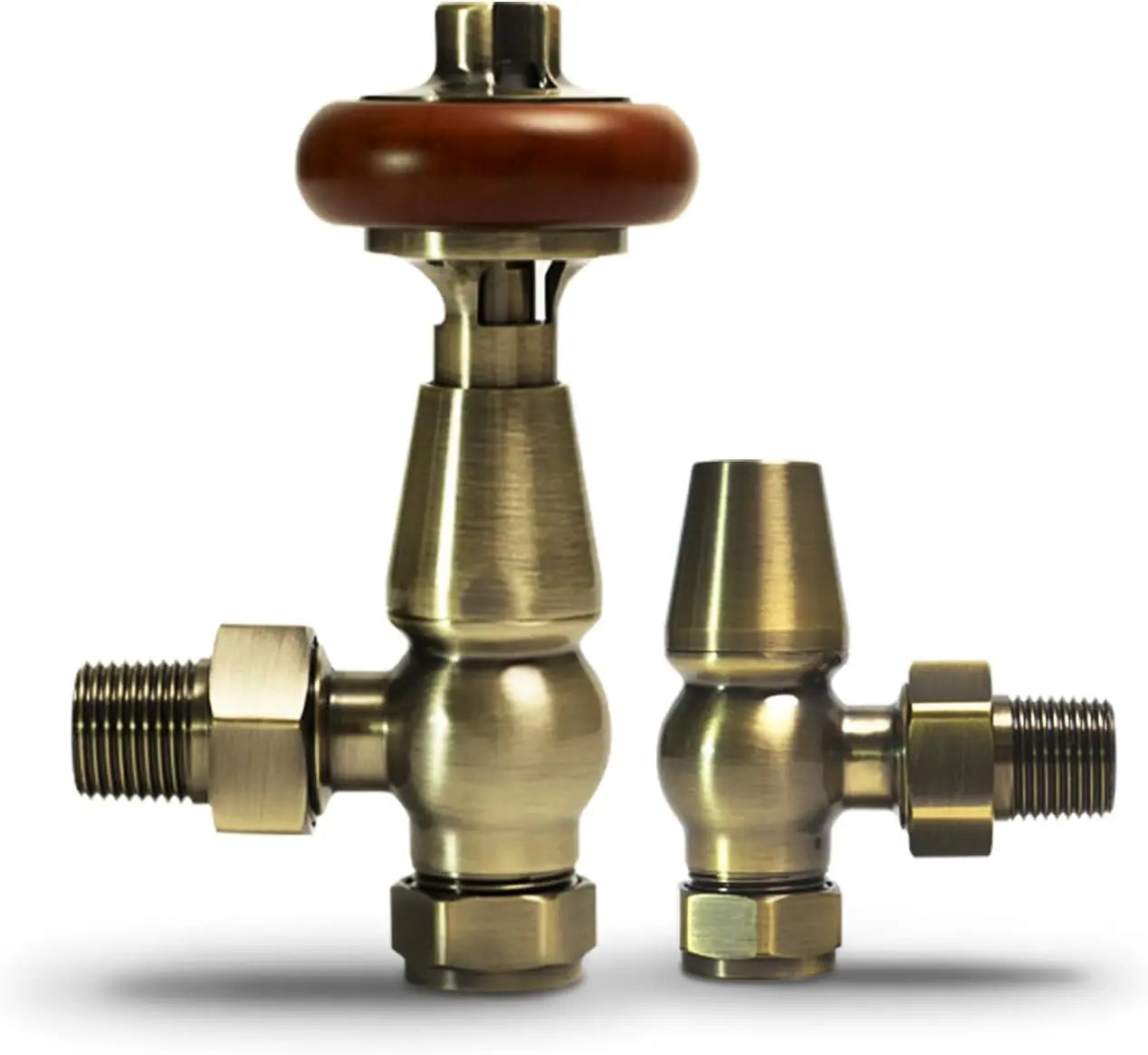 Traditional Brushed Brass TRV Thermostatic Radial Valve Angle Valve with Pipe Sleeve for Radiators