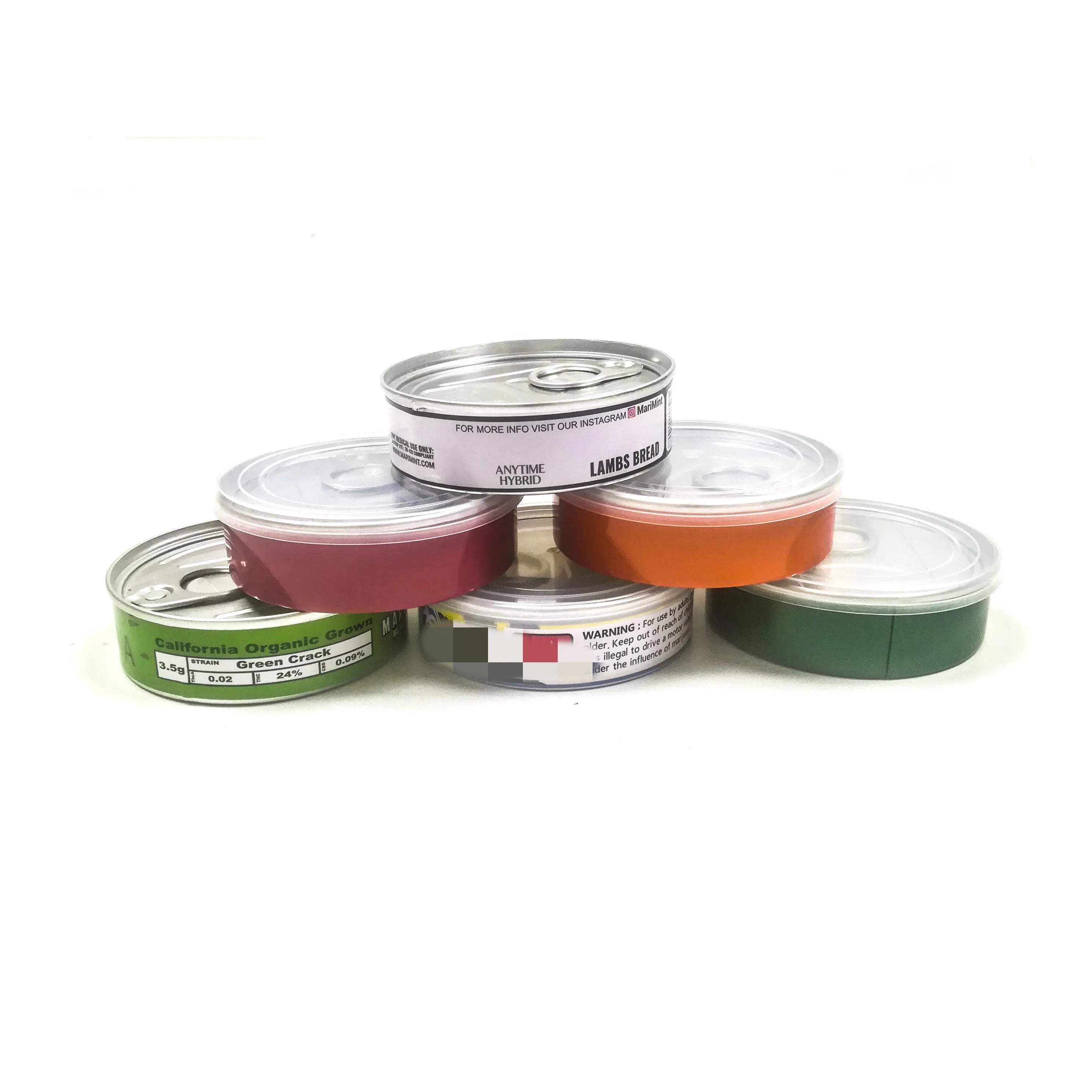 100ml 3.5g Self-seal Press It Tin Cans Flower Herb Tuna Edibles Gummies Cans Jars Containers With Stickers Labels