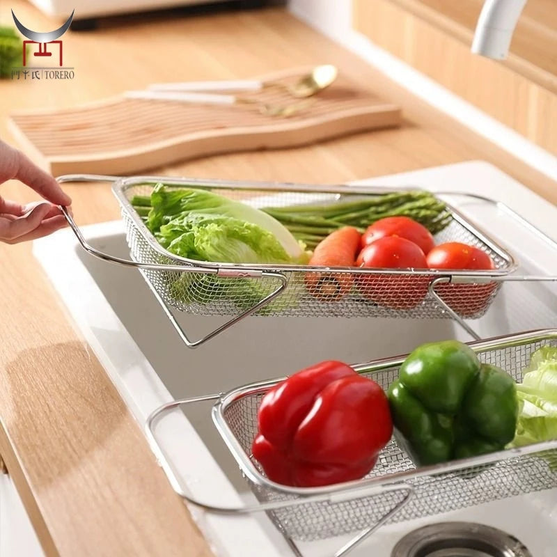 Stainless Steel Collapsible Extendable Colander Basket Food Portable Drainer Adjustable Strainer Sink Washing for Kitchen