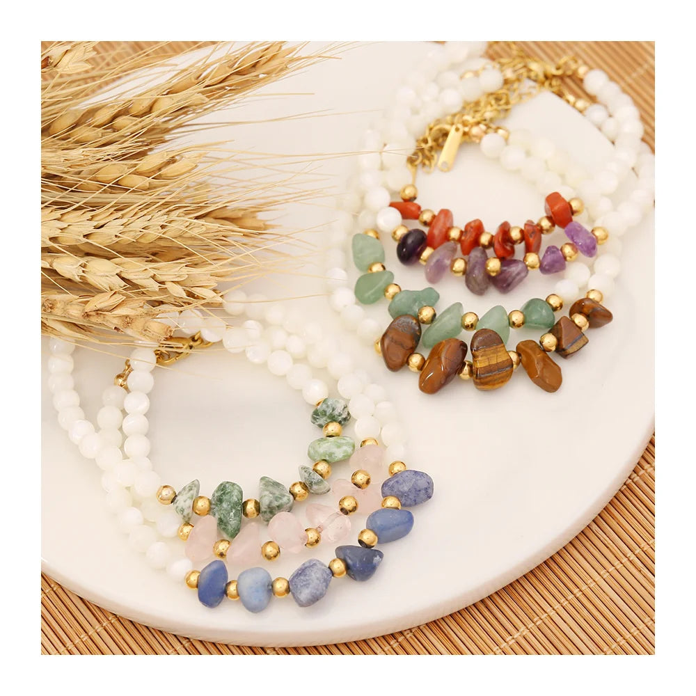 New Arrival Sample Fashion 7 Styles Stainless Steel Natural Stone tigers Eye Crystal Beads Bracelet for Women