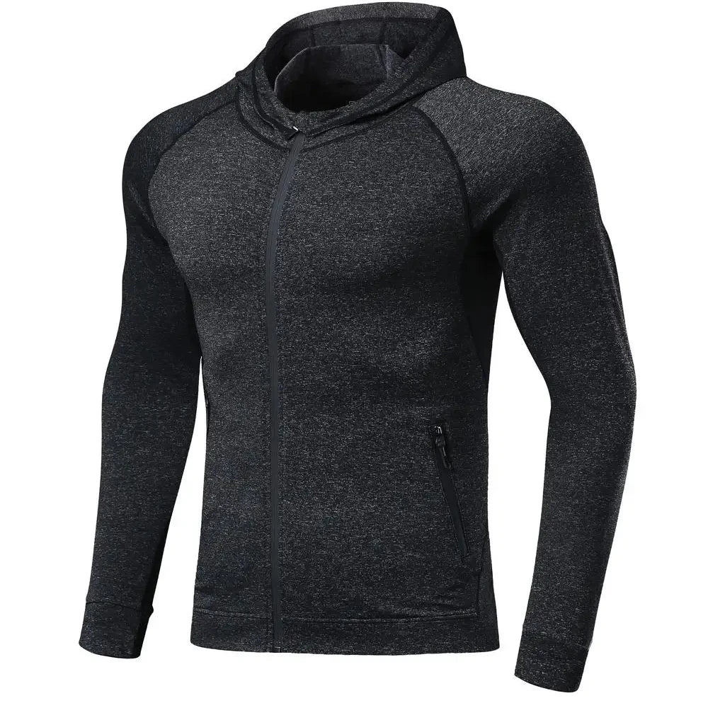 Custom Logo Hooded Zipper-Up Casual Autumn 100% Polyester Knitted Solid Compression Gym Wear Men Fitness Clothing Quick Dry