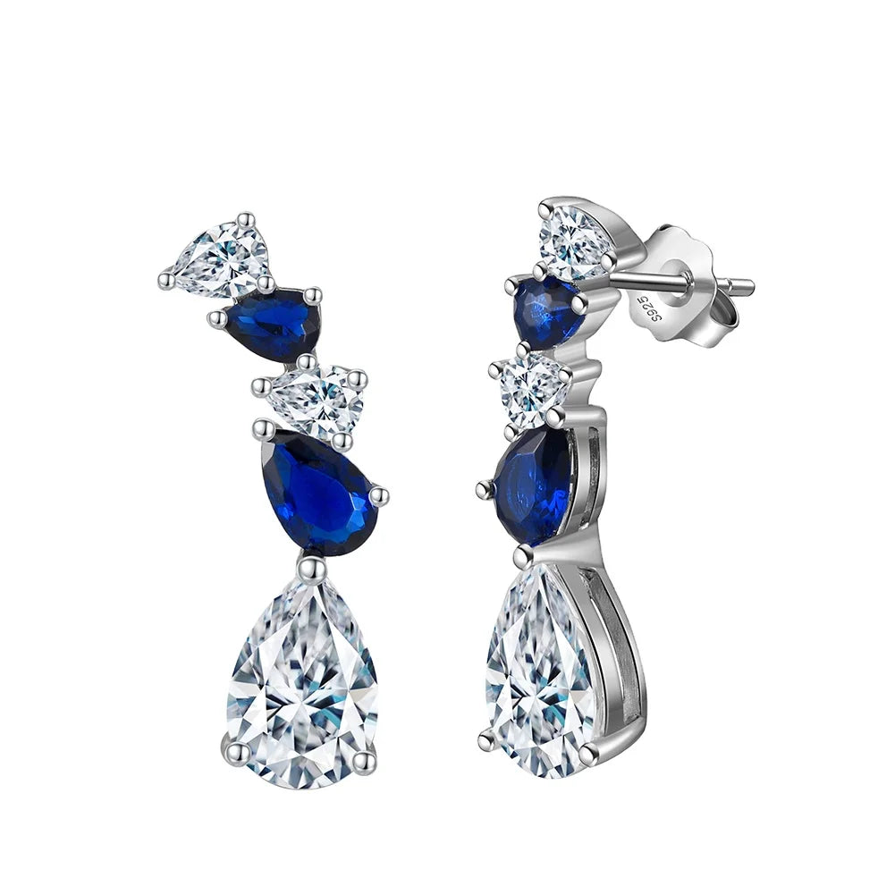 Rinntin LZE11 Factory Wholesale 925 Silver Sapphire Wedding Earrings Ice Cut 8A Cubic Zirconia Diamond Teardrop Earrings
