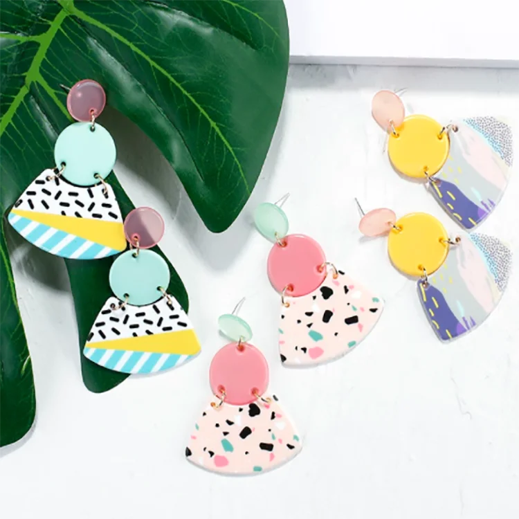 New Fashion Jewelry  Dangle Earrings Gift Trendy 3 Sugar Color Geometric Acrylic Earrings for Women