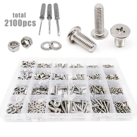 2100pcs/ Box M1.6 M2 M2.5 M3 304 A2 Stainless Steel Bolt Nut Washer Assortment Set Kit Cross Phillips Flat Ultra Thin Head Screw
