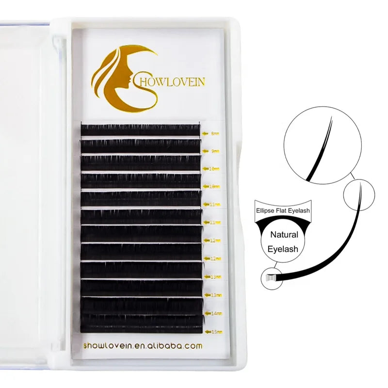 Soft Ellipse Flat Eyelash Extension Vendor 0.15 0.20mm Flat Lashes Ellipse Flat Eyelash Extension