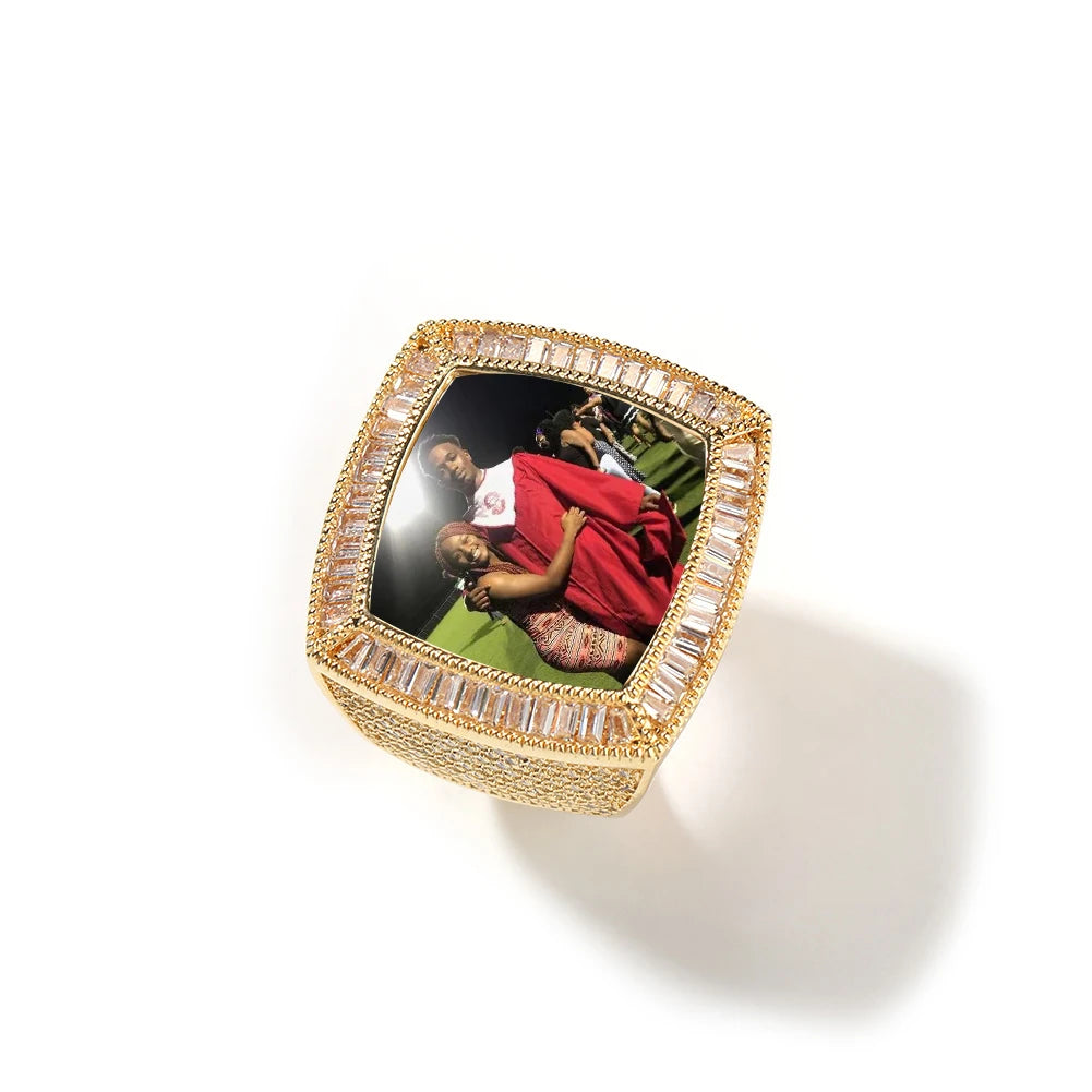 Men's Customizable 18K Brass Championship Ring 18K Cut (CZ) Engagement Party Personalized Hip Hop Photo Graduation Ring Classic